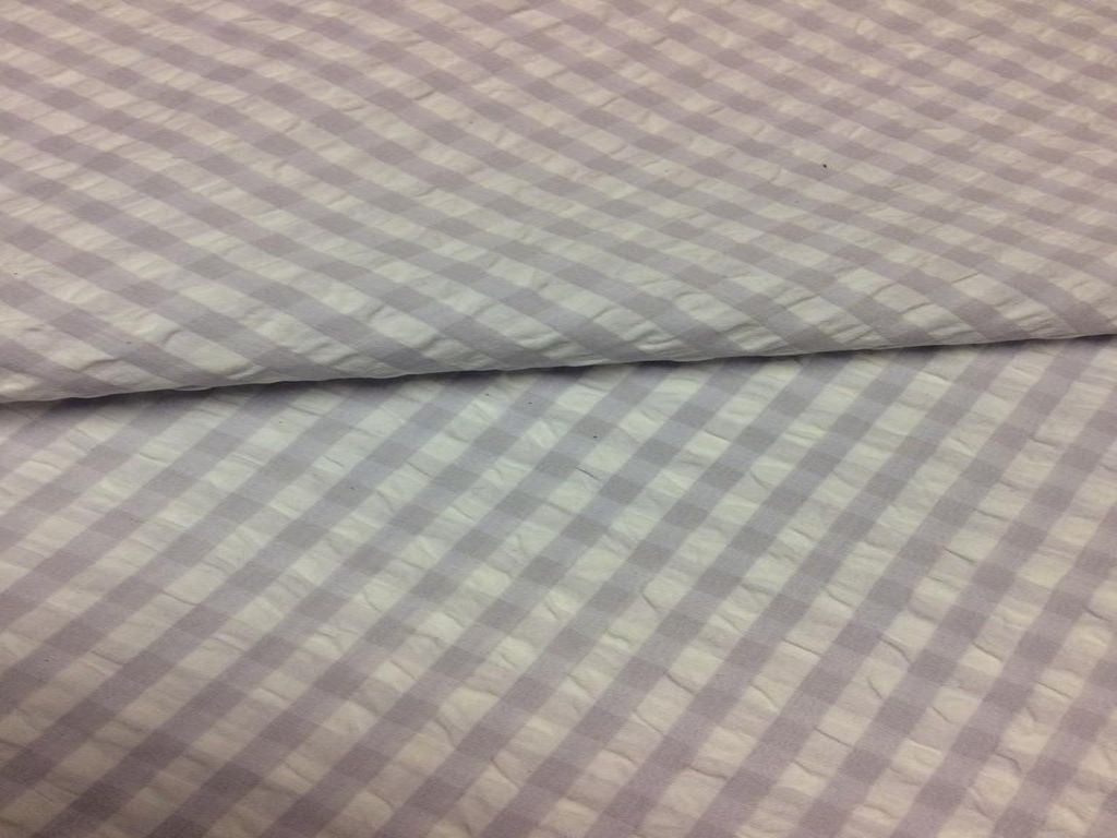 Purple & White Check Seersucker Cotton Fabric