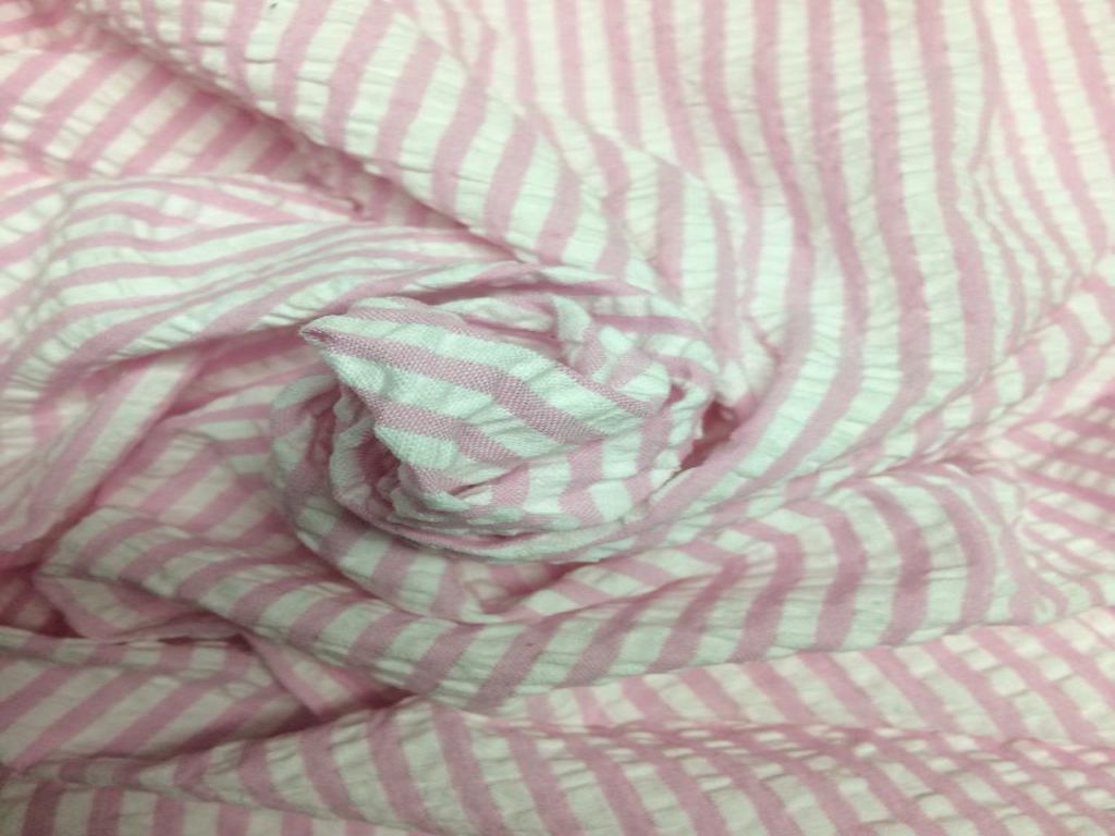 Pink & White Stripes Seersucker Cotton Fabric