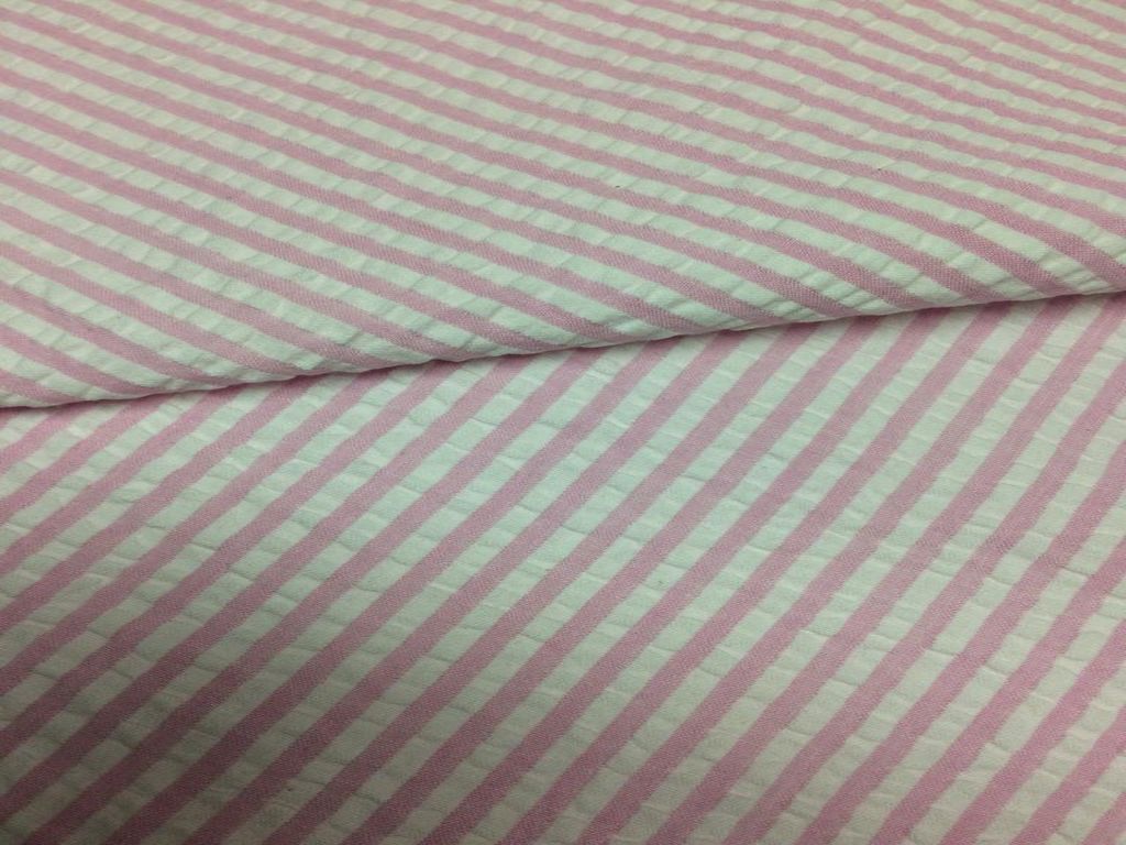 Pink & White Stripes Seersucker Cotton Fabric