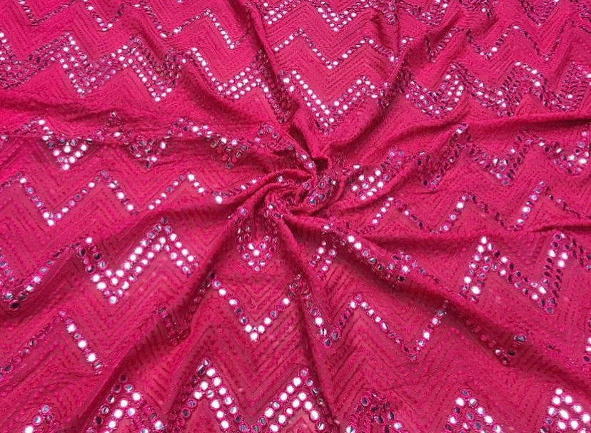 hot-pink-chevron-mirror-work-embroidered-viscose-georgette-fabric