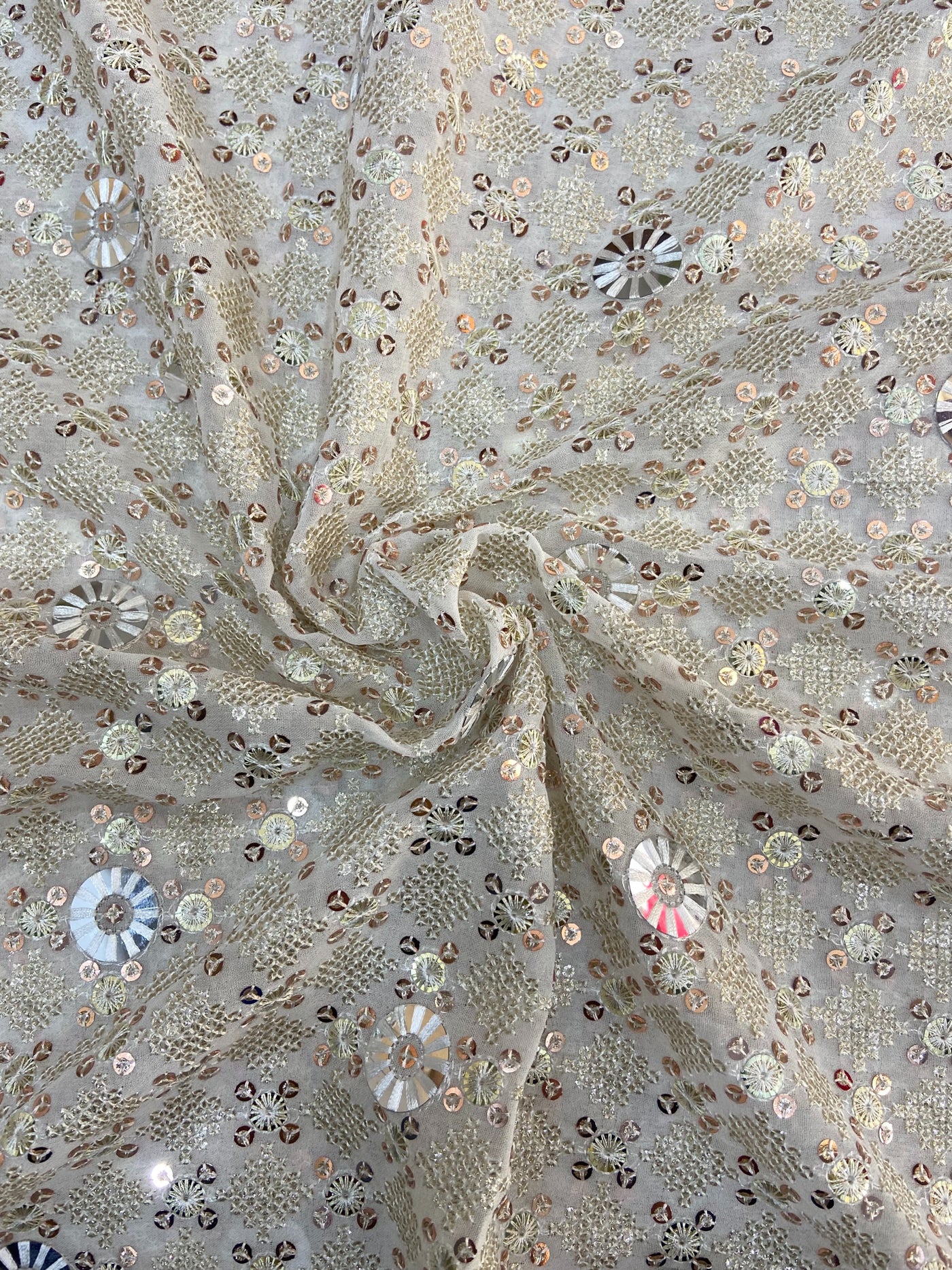 White Dyeable Floral Embroidered Viscose Georgette Fabric