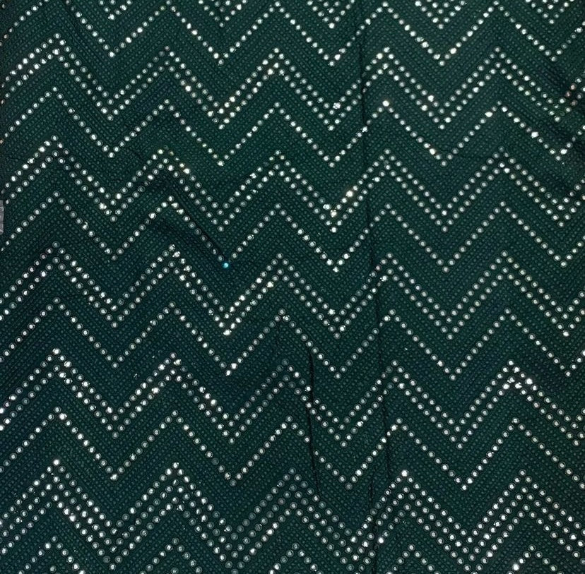 Bottle Green Chevron Mirror Embroidered Dyeable Viscose Georgette Fabric