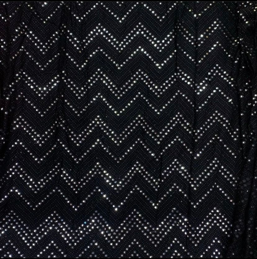 Black Chevron Mirror Embroidered Dyeable Viscose Georgette Fabric