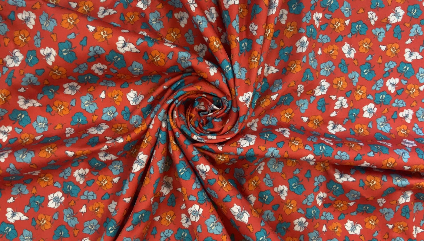 Multicolor Cotton Satin Floral Digital Printed Fabric