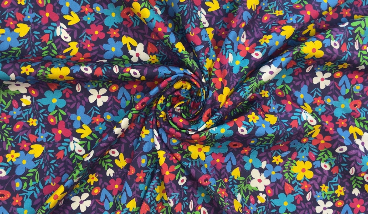 Multicolor Cotton Satin Floral Digital Printed Fabric