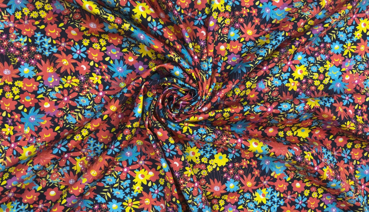 Muticolor Cotton Satin Floral Digital Printed Fabric