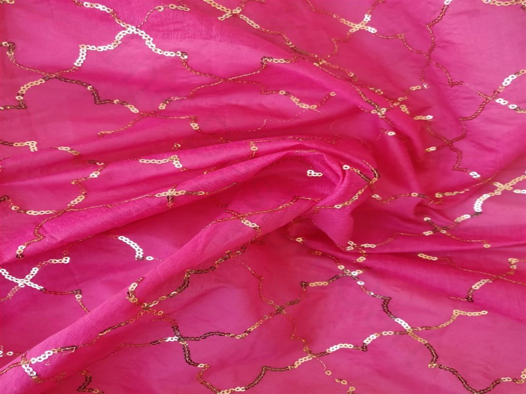 Dark Pink Geometric Design Chanderi Silk Fabric | The Design Cart (1772171952162)