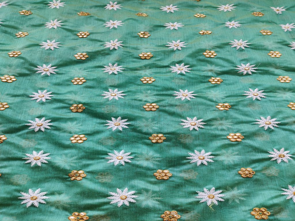 sea-blue-lakhnawi-flowers-embroidered-chanderi-fabric-with-mirror-work