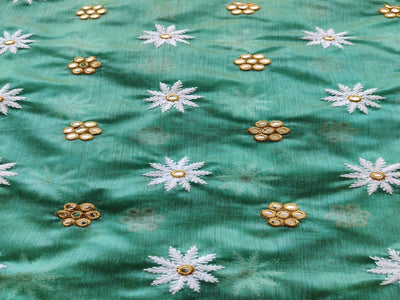 sea-blue-lakhnawi-flowers-embroidered-chanderi-fabric-with-mirror-work