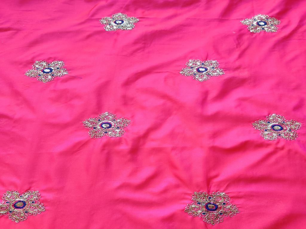 bright-pink-golden-dori-and-sequins-flowers-embroidered-taffeta-silk-fabric-1