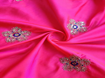 bright-pink-golden-dori-and-sequins-flowers-embroidered-taffeta-silk-fabric-1
