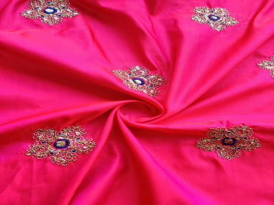 bright-pink-golden-dori-and-sequins-flowers-embroidered-taffeta-silk-fabric-1