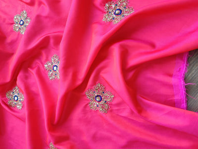 bright-pink-golden-dori-and-sequins-flowers-embroidered-taffeta-silk-fabric-1