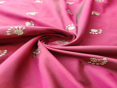 rust-red-golden-floral-motifs-embroidered-taffeta-silk-fabric
