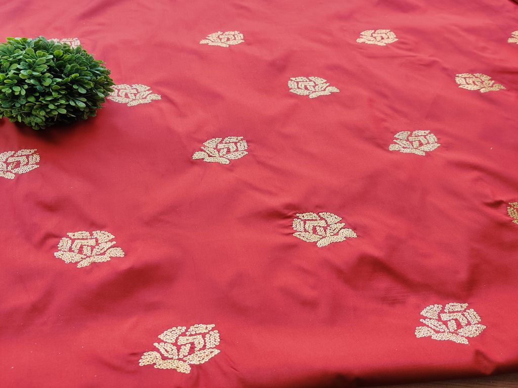 rust-red-golden-sequins-rose-motifs-embroidered-taffeta-silk-fabric