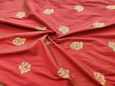 rust-red-golden-sequins-rose-motifs-embroidered-taffeta-silk-fabric