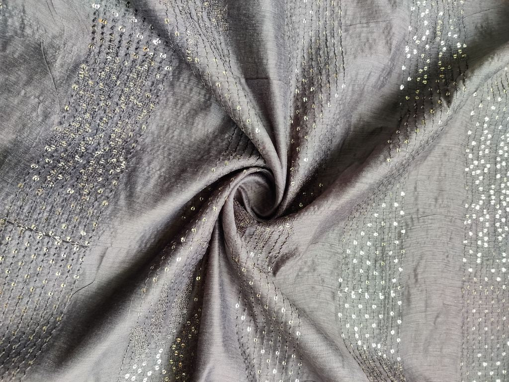 charcoal-gray-silver-sequins-thread-work-stripes-embroidered-chanderi-fabric