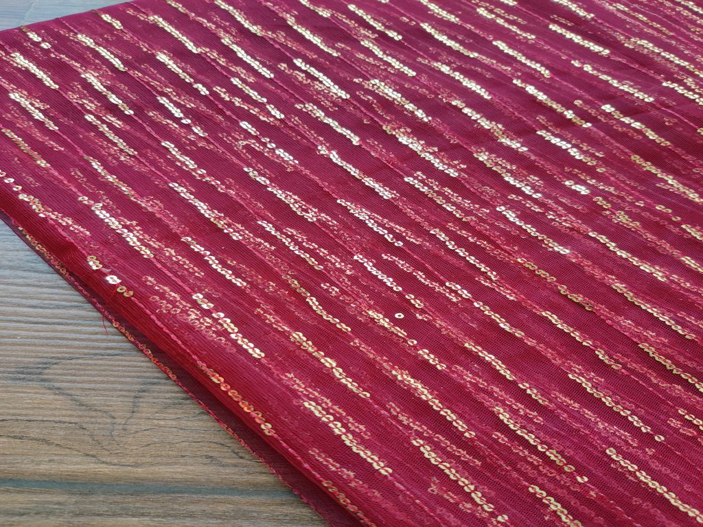 maroon-golden-sequins-stripes-embroidered-net-fabric