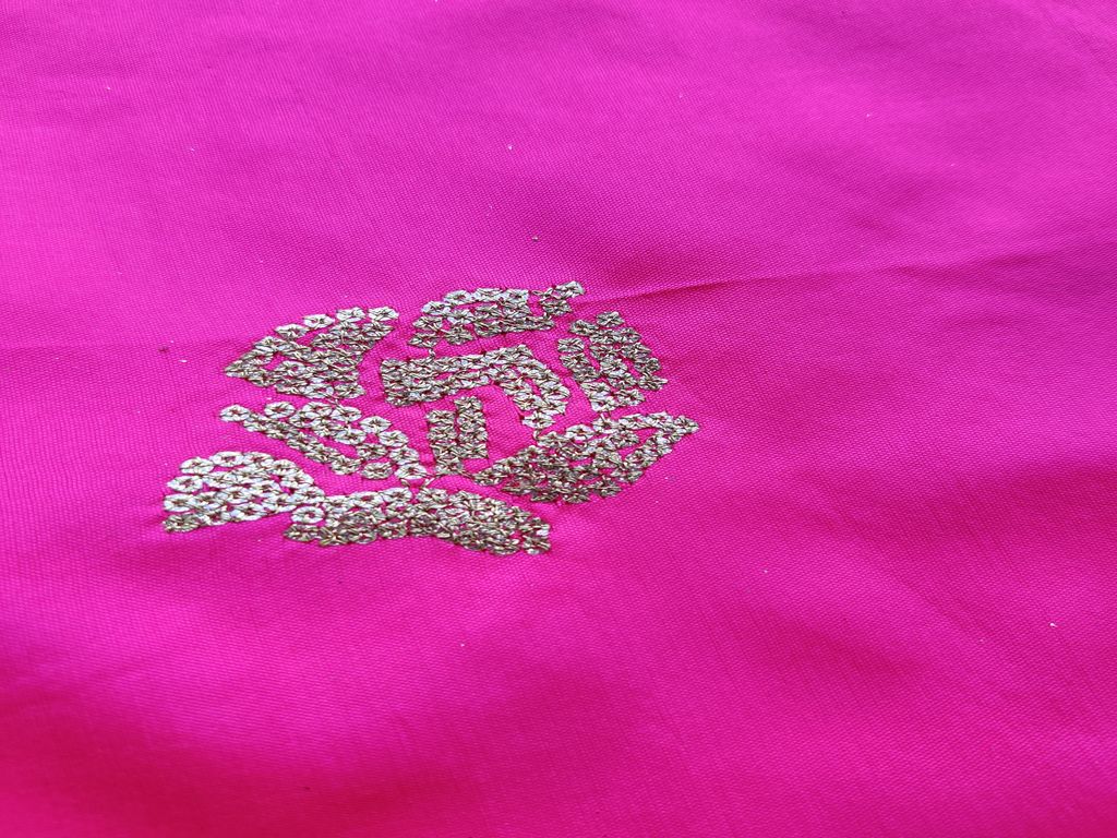 hot-pink-golden-sequins-flowers-embroidered-taffeta-silk-fabric