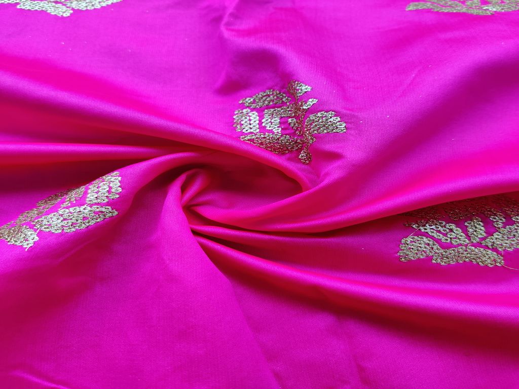 hot-pink-golden-sequins-flowers-embroidered-taffeta-silk-fabric