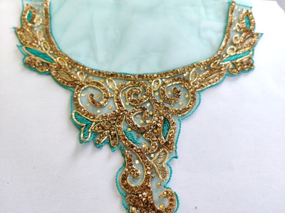 Sea Blue Golden Handwork Embroidered Patch