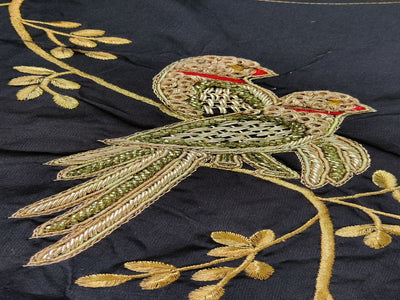 black-taffeta-silk-golden-bird-designer-handwork-patch