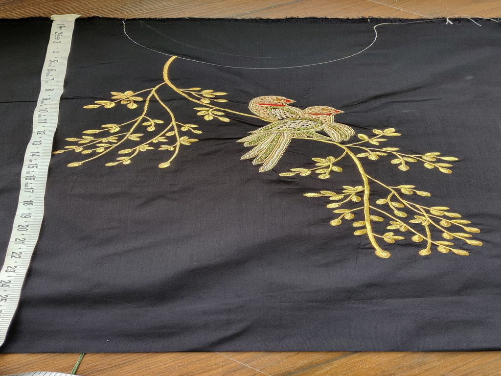 black-taffeta-silk-golden-bird-designer-handwork-patch