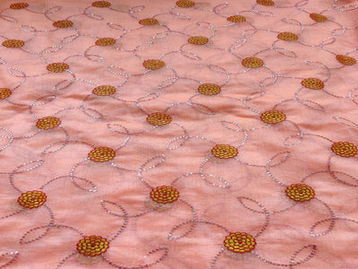 bright-peach-with-silver-embroidered-sequins-work-chanderi-fabric