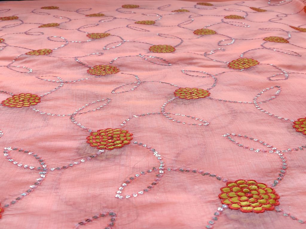 bright-peach-with-silver-embroidered-sequins-work-chanderi-fabric