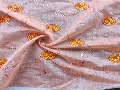 bright-peach-with-silver-embroidered-sequins-work-chanderi-fabric