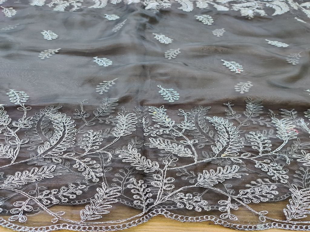 precut-2-15-meters-black-with-grey-dori-embroidery-and-salloped-edges-organza-fabric