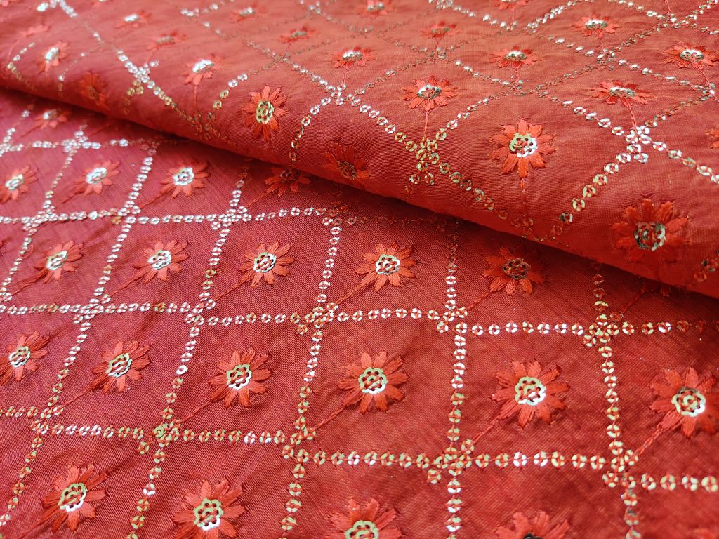 saffron-orange-chanderi-with-thread-and-golden-sequins-embroidered-motifs-fabric