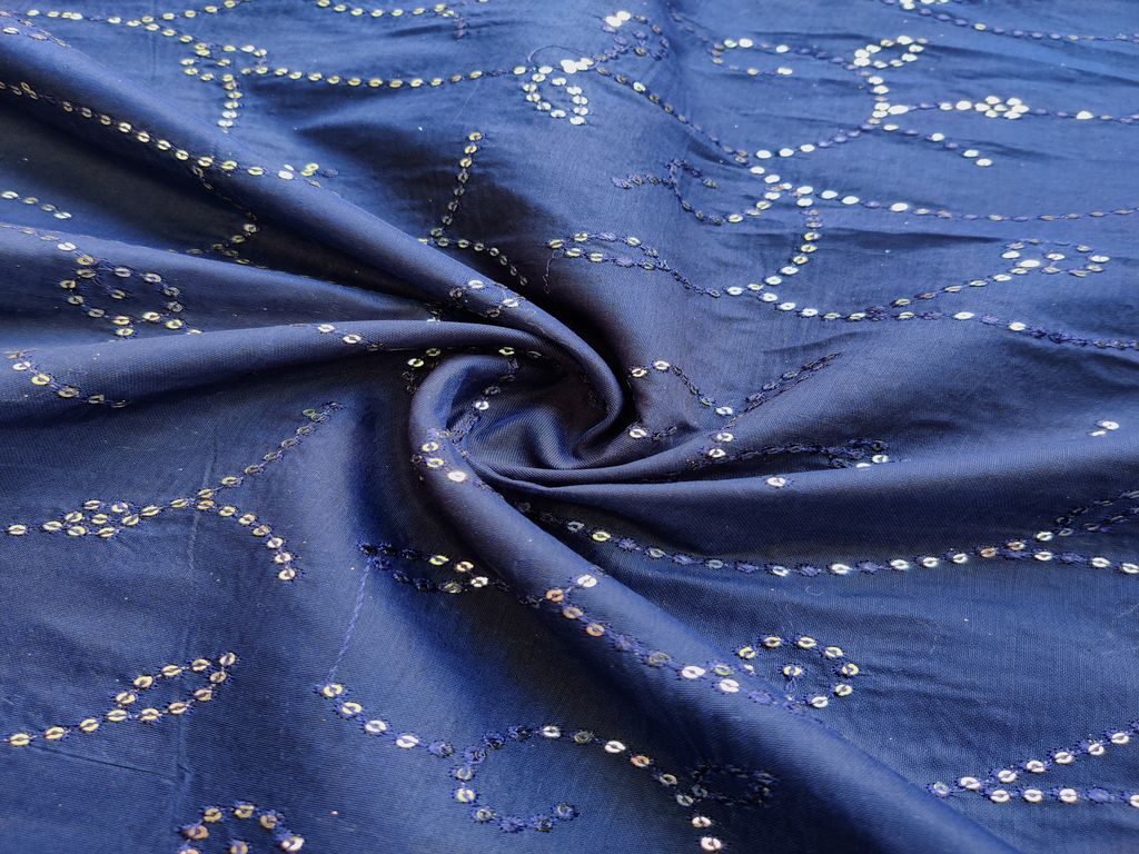 navy-blue-silver-sequins-embroidered-chanderi-fabric
