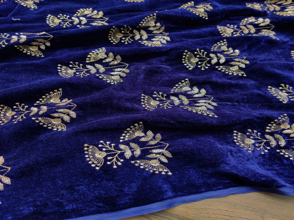 navy-blue-golden-sequins-embroidered-velvet-fabric