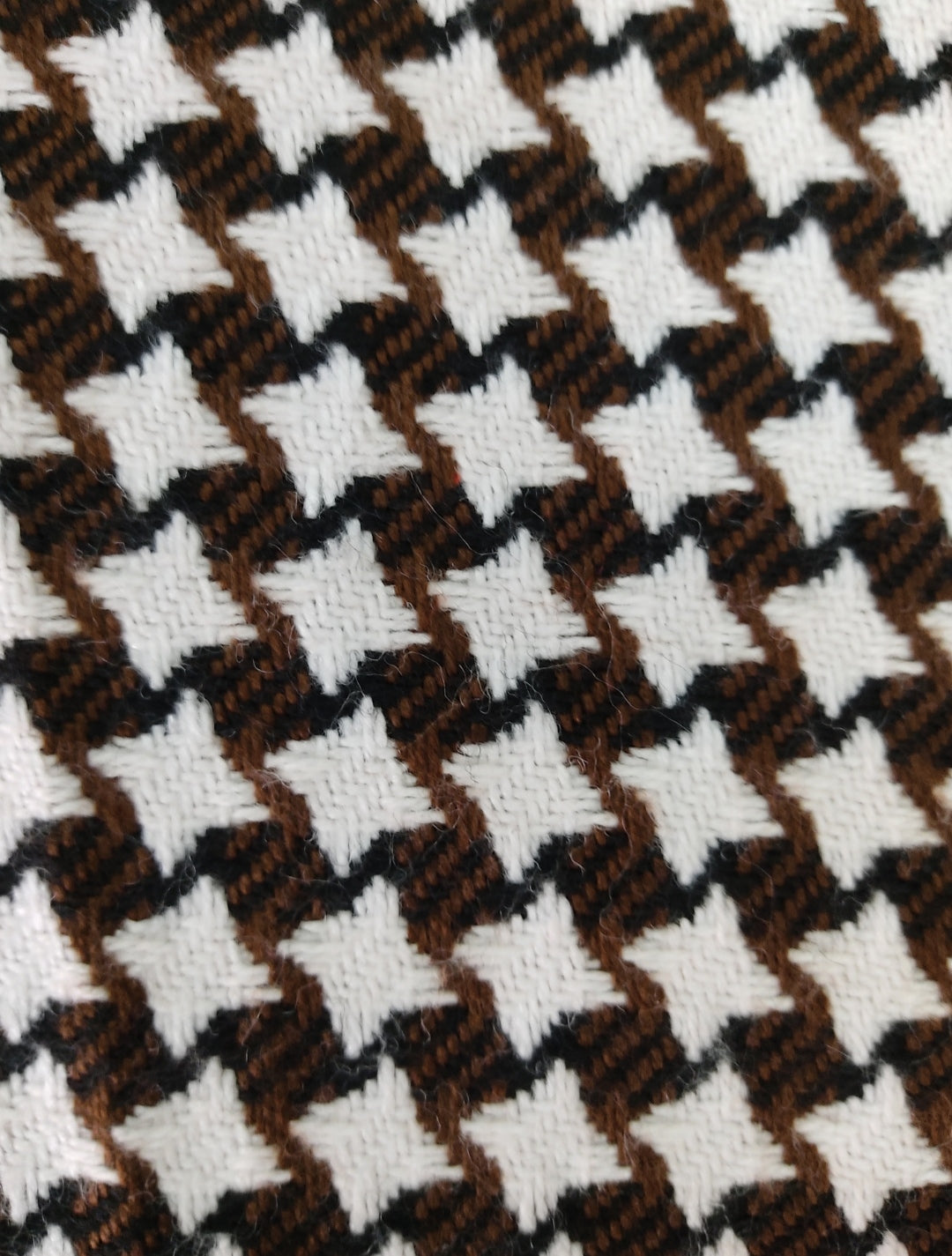 Brown & White Abstract Woolen Tweed Fabric