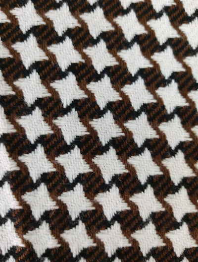 Brown & White Abstract Woolen Tweed Fabric