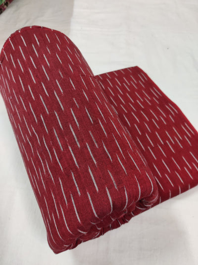 Maroon Abstract Handloom Pure Cotton Ikat Fabric