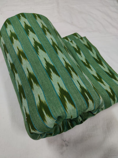 Green Stripes Handloom Pure Cotton Ikat Washed Fabric