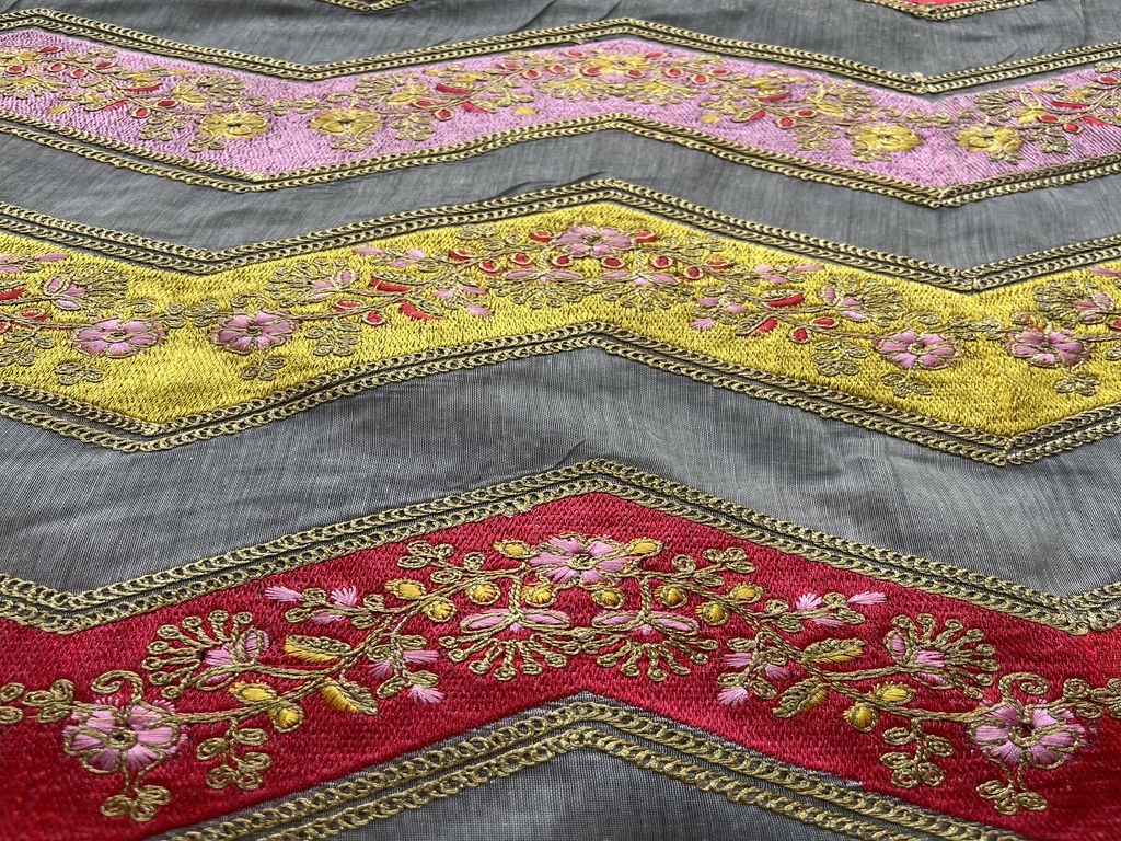 Grey Multicoloured Thread & Dori Embroidered Chanderi Fabric