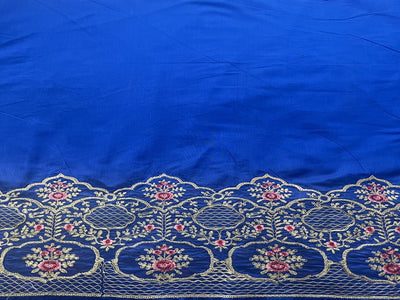 Ink Blue Embroidered Chanderi Fabric