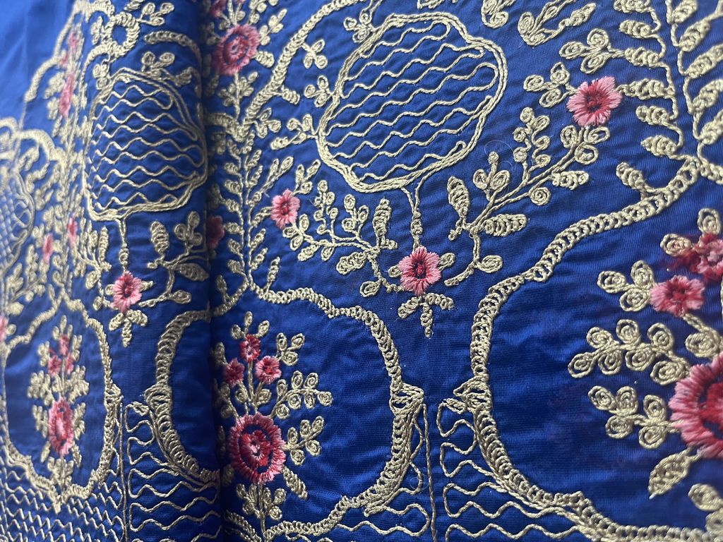 Ink Blue Embroidered Chanderi Fabric