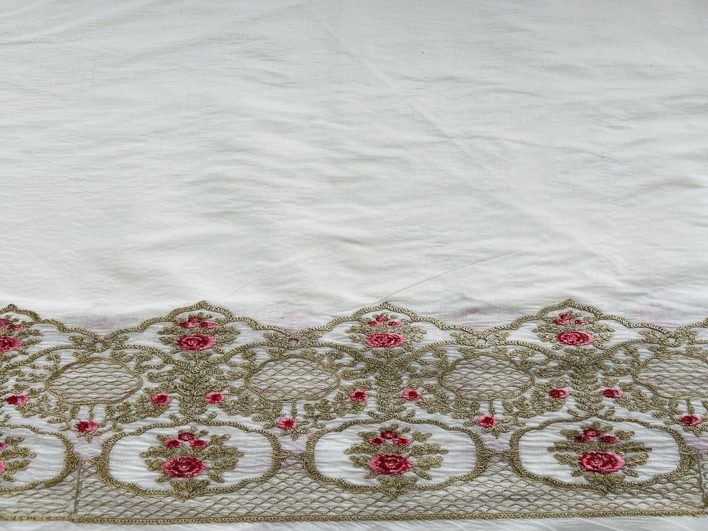 Off White Embroidered Chanderi Fabric