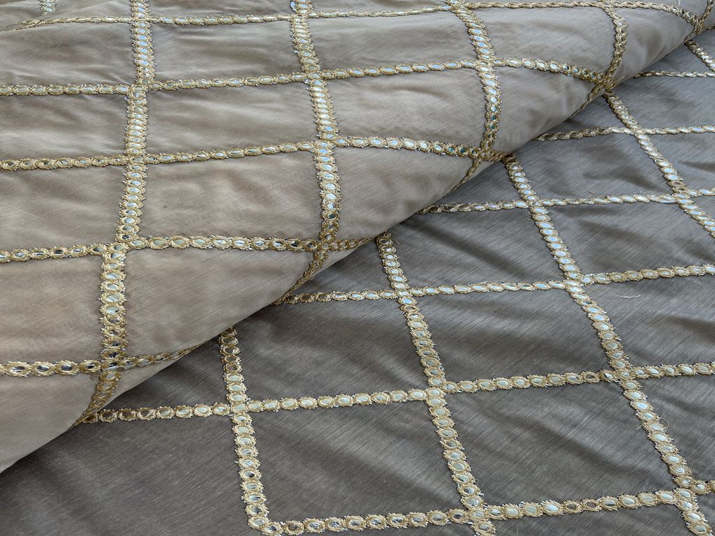 Beige Embroidered Chanderi Fabric