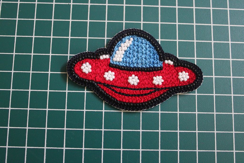 Red Spaceship Threadwork Patches