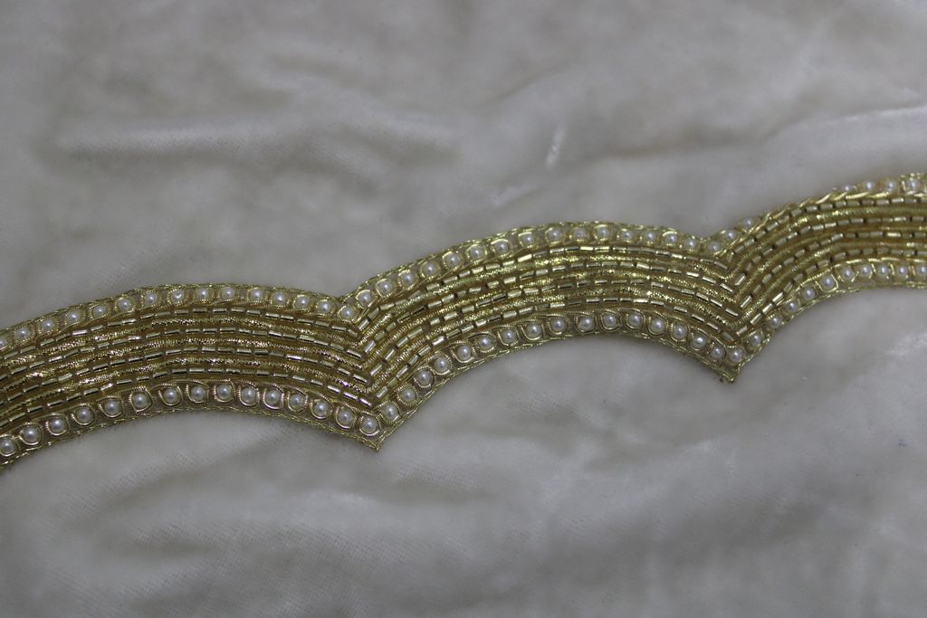 Light Golden Cutdana & Pearl Handwork Trim