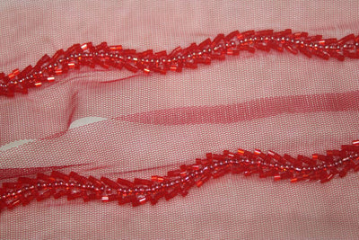 Red Cutdana Beads Embroidered Border