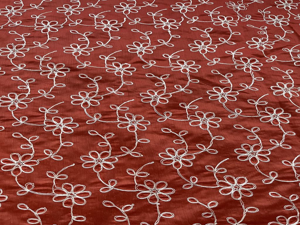 Orange White Dori Jaal Embroidered Chanderi Fabric