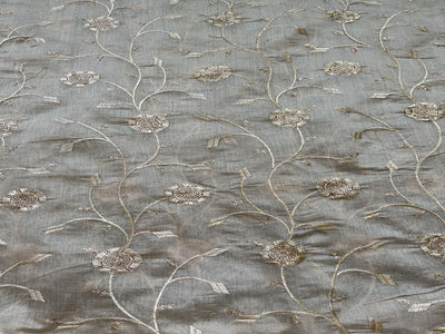 Beige Rose Gold Sequinned Embroidered Chanderi Fabric