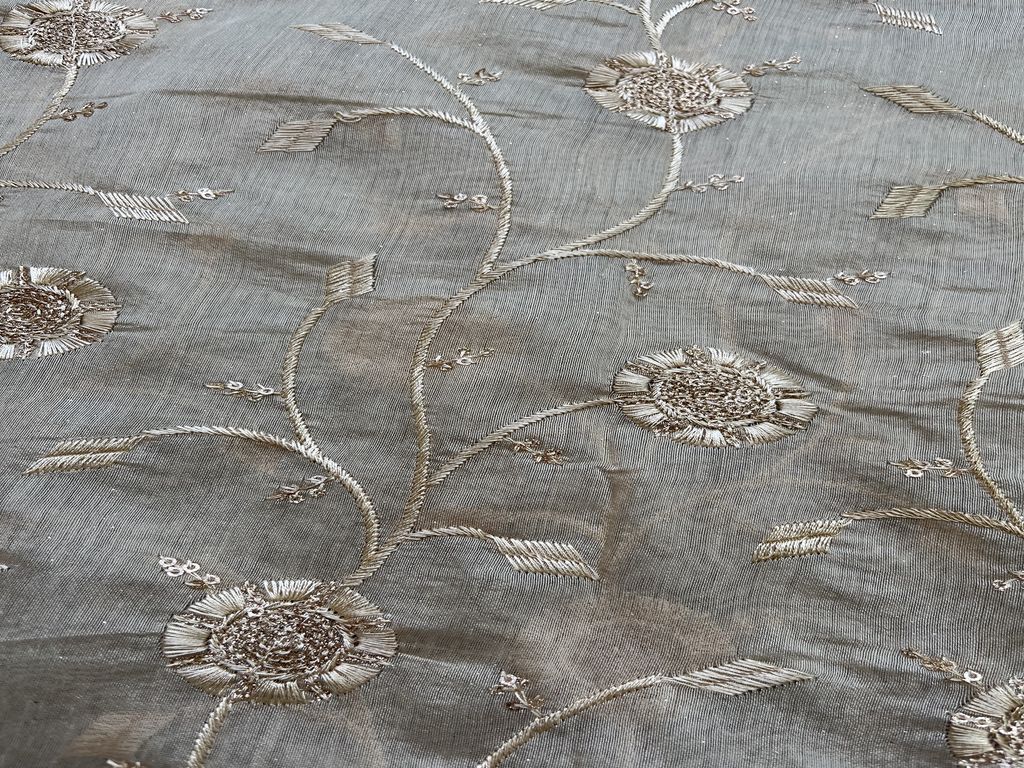 Beige Rose Gold Sequinned Embroidered Chanderi Fabric