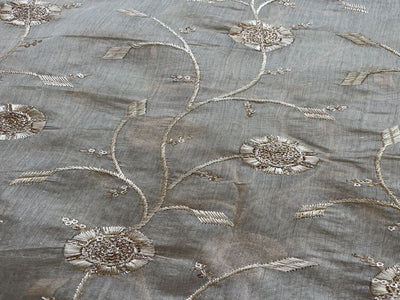 Beige Rose Gold Sequinned Embroidered Chanderi Fabric